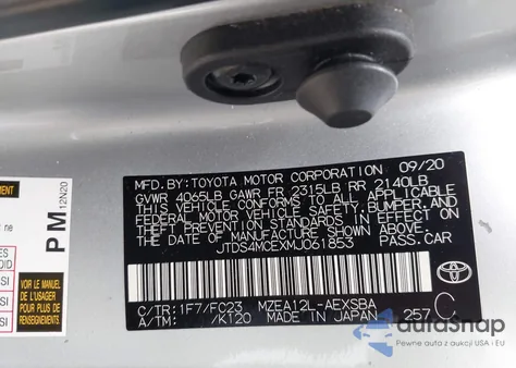 2021 Toyota Corolla Se z USA, uszkodzony, nr VIN JTDS4MCEXMJ061853